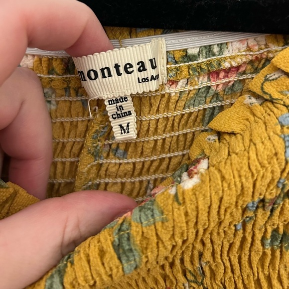 Monteau Mustard Floral Off-Shoulder Blouse, Sz M - Picture 4 of 5